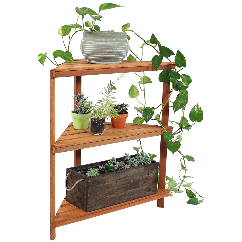 Outdoor Furniture Oil Teak - Meranti Wood 3Tier Corner Plant Stand