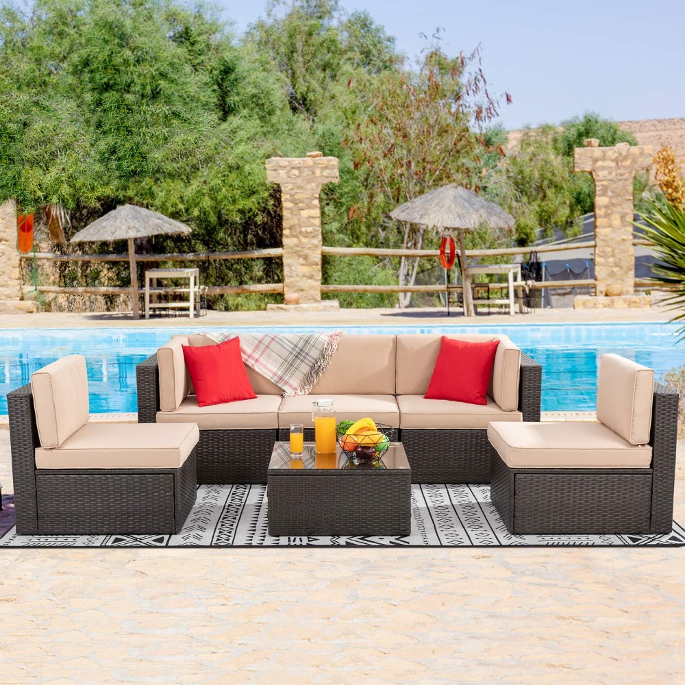 Outdoor Furniture Europe - 6-Seat PE Rattan Sectional Sofa Set