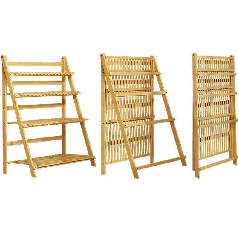 Outdoor Furniture Balcony - Adjustable Bamboo Plant Shelf Flower Outdoor