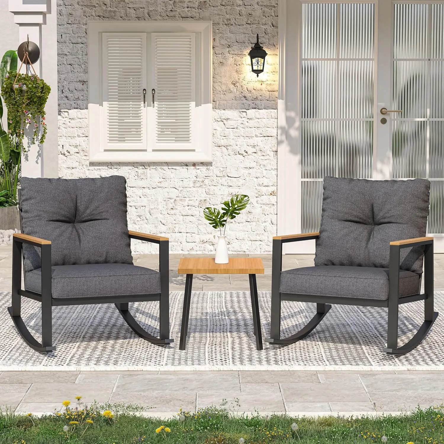 Outdoor Furniture Balcony - 3pc Rocking Bistro Set Outdoor Patio