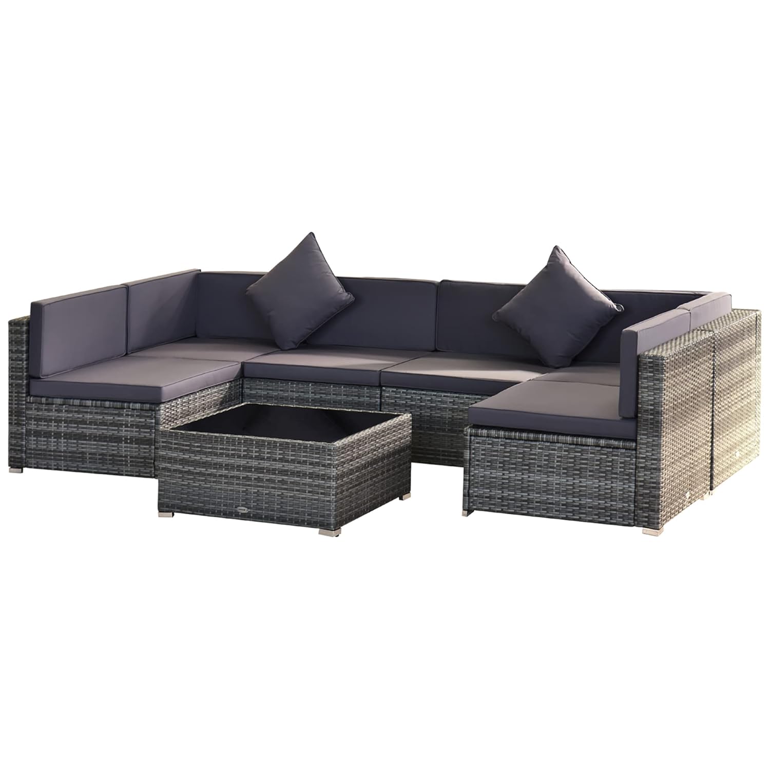 Outdoor Furniture Grey - 7pc PE Rattan Sectional Sofa All