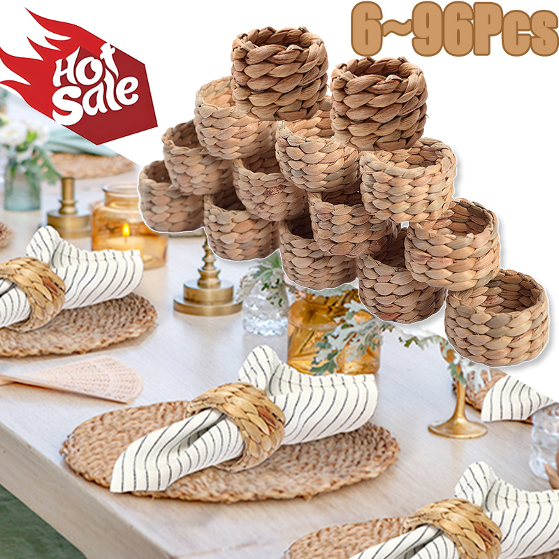 Outdoor Furniture Sale - 6/96Pcs Woven Handmade Napkin Ring Woven