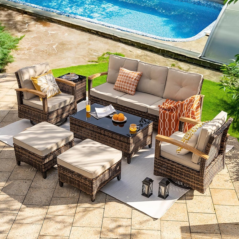Outdoor Furniture Metal Chairs - 7pc PE Wicker Patio Set,Swivel Rocker
