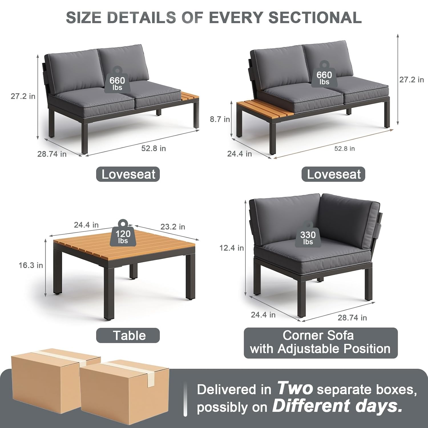 5 Seat Patio Sectional Metal F - Outdoor Furniture Grey のレビューと価格