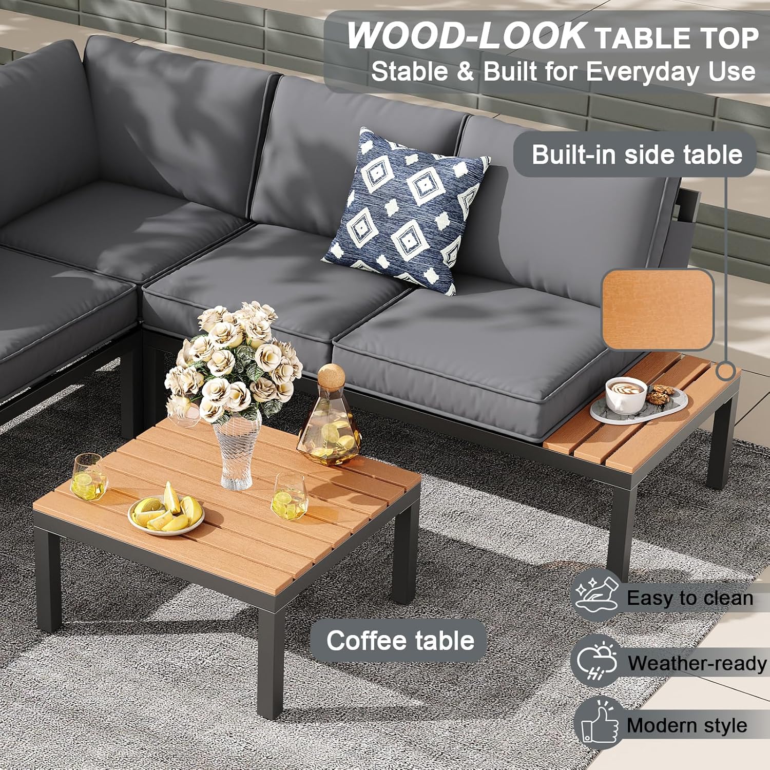 5 Seat Patio Sectional Metal F - Outdoor Furniture Grey のレビューと価格