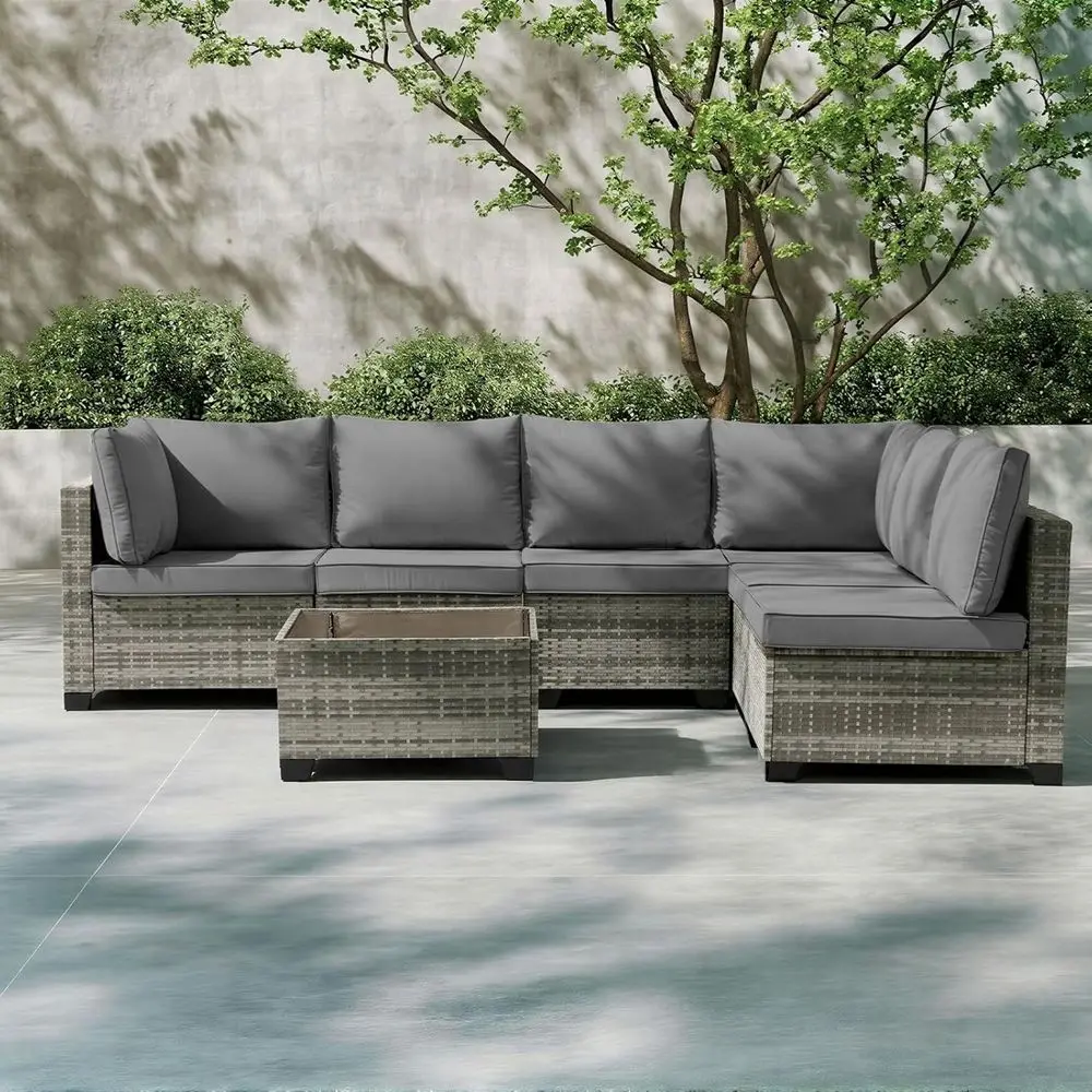 7-Piece Grey Rattan Outdoor Pa - Outdoor Furniture Grey のレビューと価格