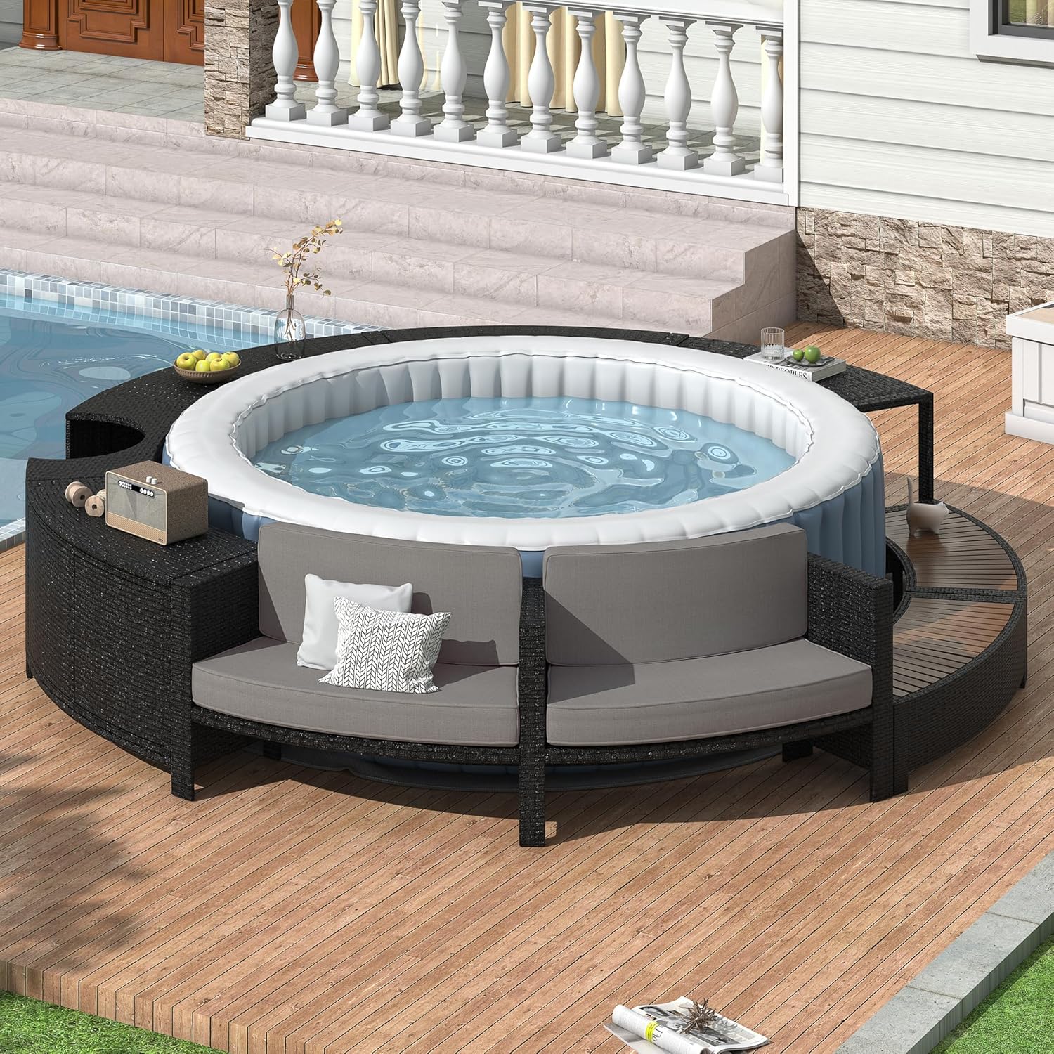 Rattan Patio Sofa Set with Sto - Outdoor Furniture Grey のレビューと価格