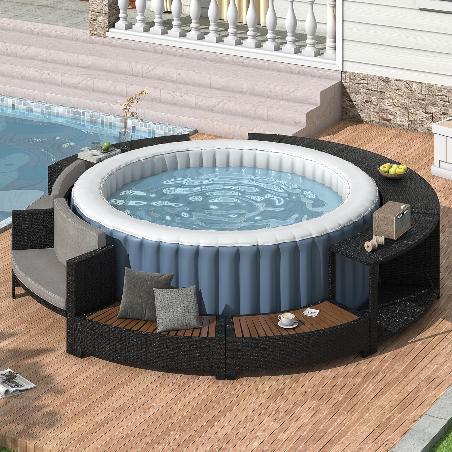 Rattan Patio Sofa Set with Sto - Outdoor Furniture Grey のレビューと価格