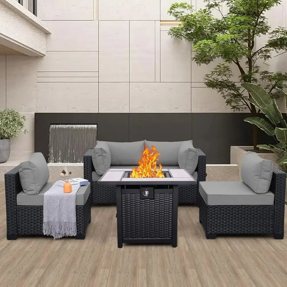 5-Piece Outdoor Patio Furnitur - Outdoor Furniture Grey のレビューと価格