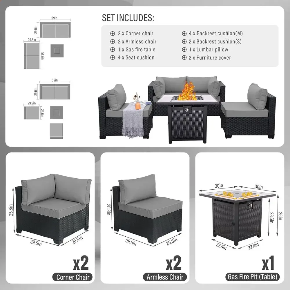 5-Piece Outdoor Patio Furnitur - Outdoor Furniture Grey のレビューと価格