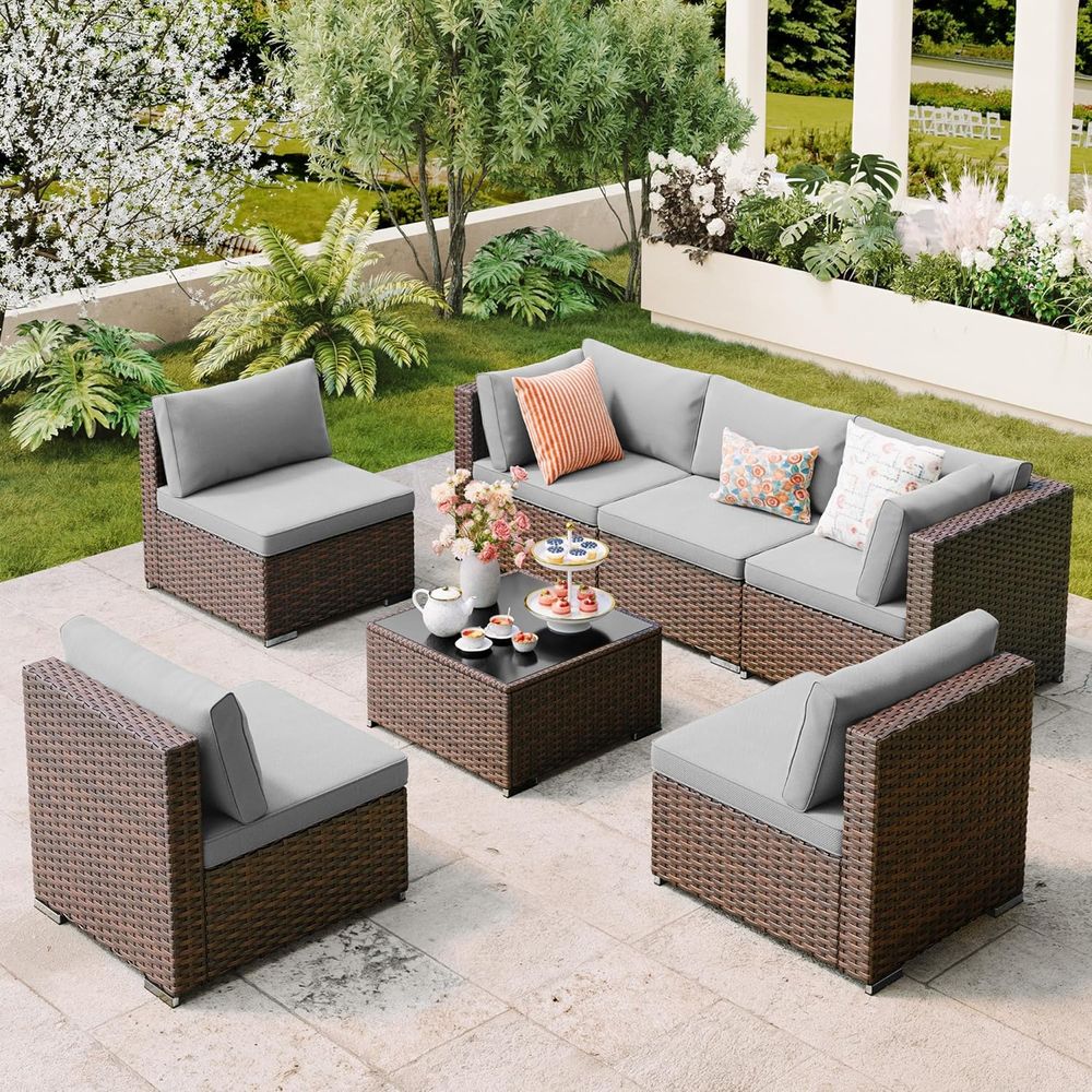 7-Piece Outdoor Patio Wicker S - Outdoor Furniture Balcony のレビューと価格