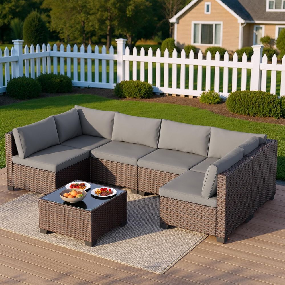 7-Piece Outdoor Patio Wicker S - Outdoor Furniture Balcony のレビューと価格