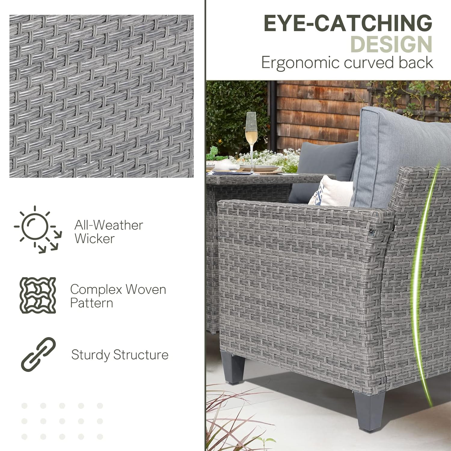 6pcs Grey PE Rattan Outdoor Se - Outdoor Furniture Grey のレビューと価格