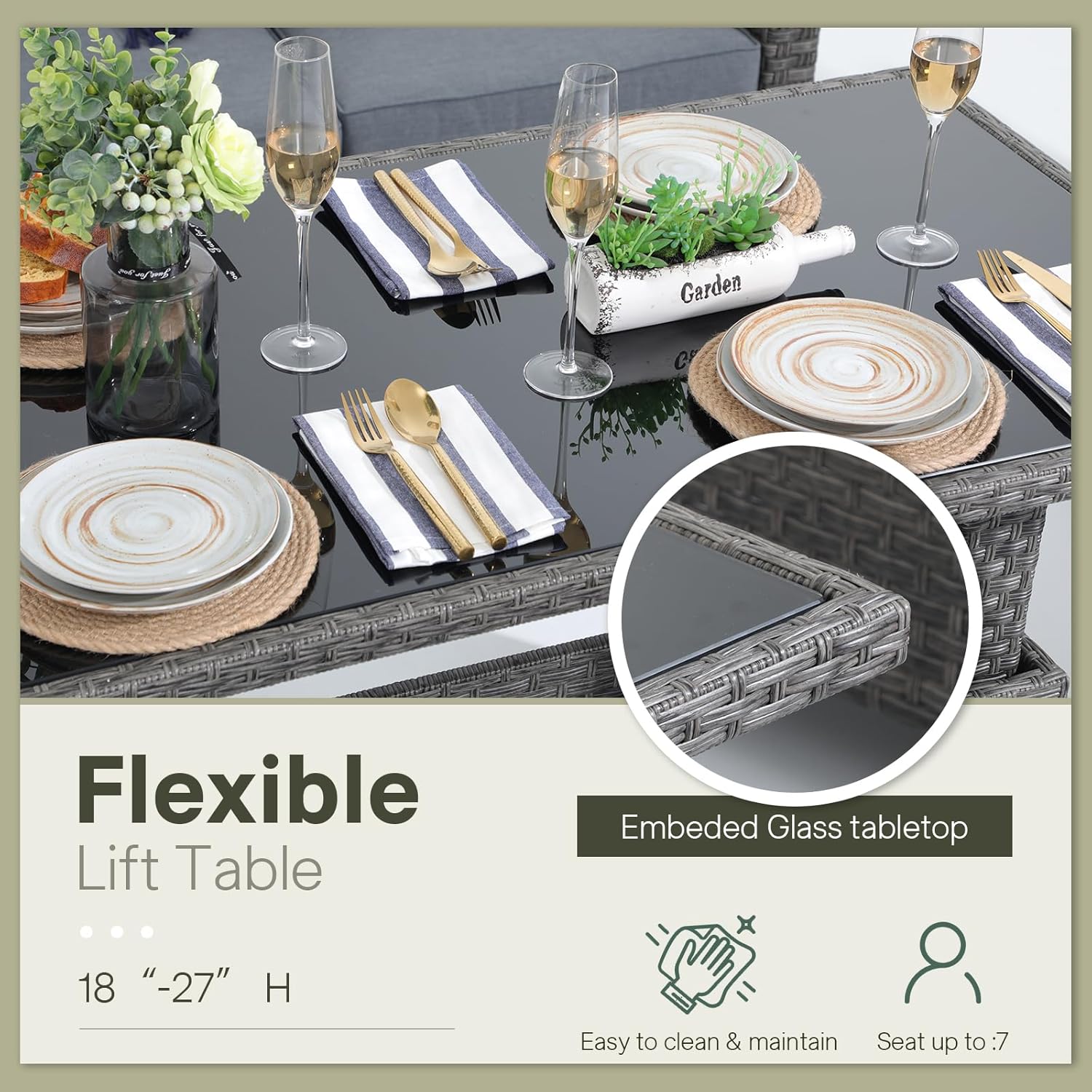 6pcs Grey PE Rattan Outdoor Se - Outdoor Furniture Grey のレビューと価格