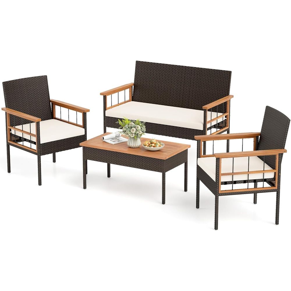 4-Piece Outdoor Wicker Patio F - Outdoor Furniture Balcony のレビューと価格