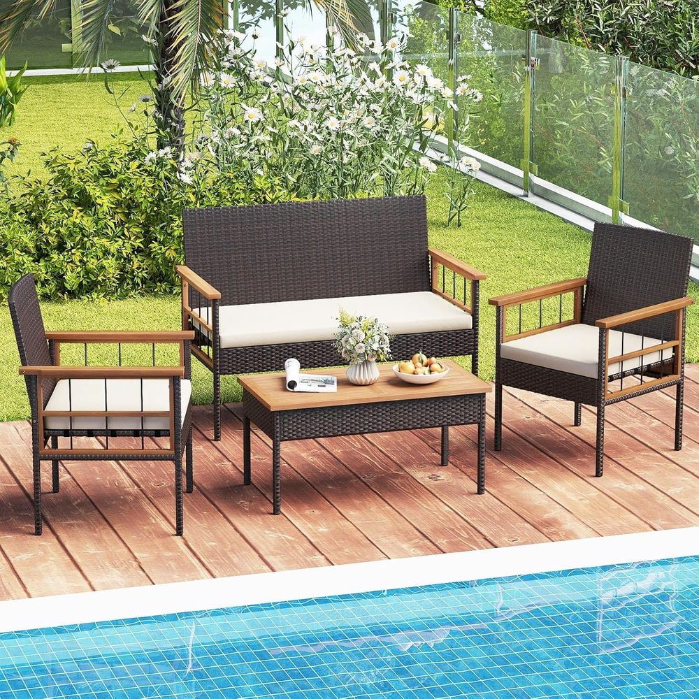 4-Piece Outdoor Wicker Patio F - Outdoor Furniture Balcony のレビューと価格