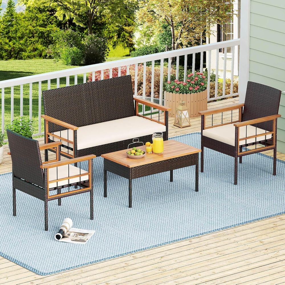4-Piece Outdoor Wicker Patio F - Outdoor Furniture Balcony のレビューと価格