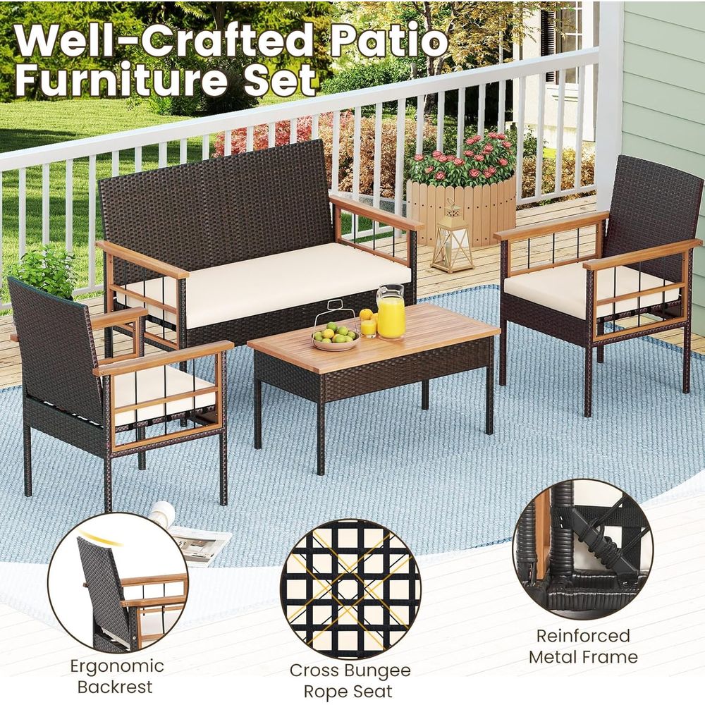 4-Piece Outdoor Wicker Patio F - Outdoor Furniture Balcony のレビューと価格