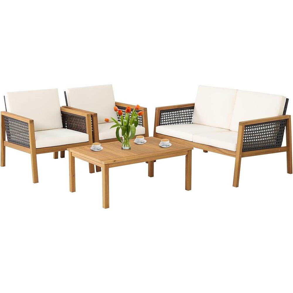 4-Piece Outdoor Wicker Furnitu - Outdoor Furniture Balcony のレビューと価格