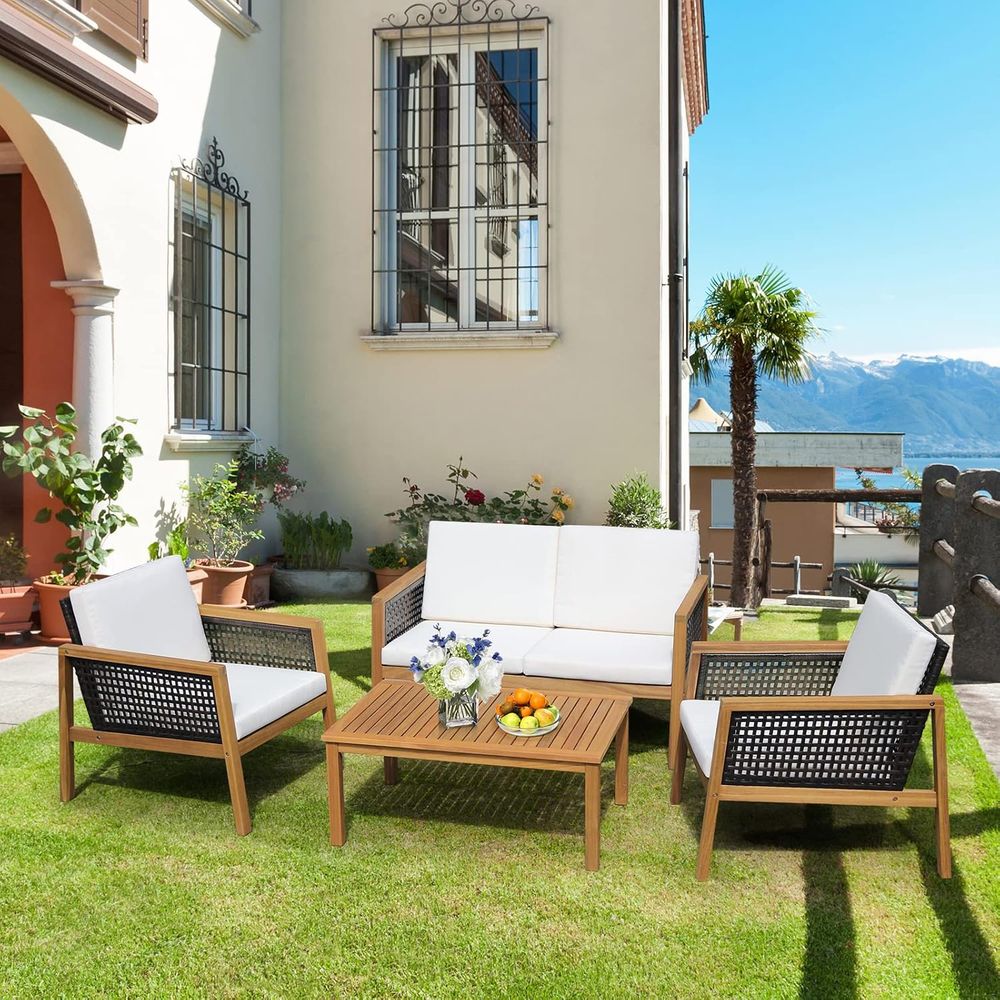 4-Piece Outdoor Wicker Furnitu - Outdoor Furniture Balcony のレビューと価格