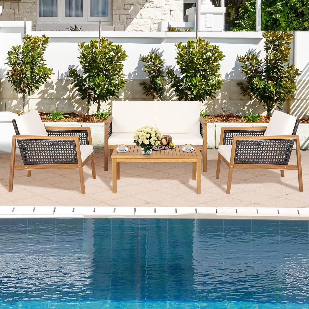 4-Piece Outdoor Wicker Furnitu - Outdoor Furniture Balcony のレビューと価格