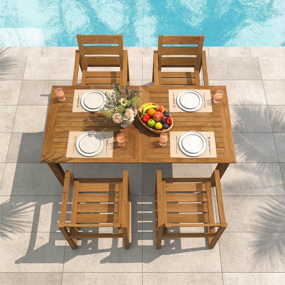 5-Piece Outdoor Dining Set, Pa - Outdoor Furniture Oil Teak のレビューと価格