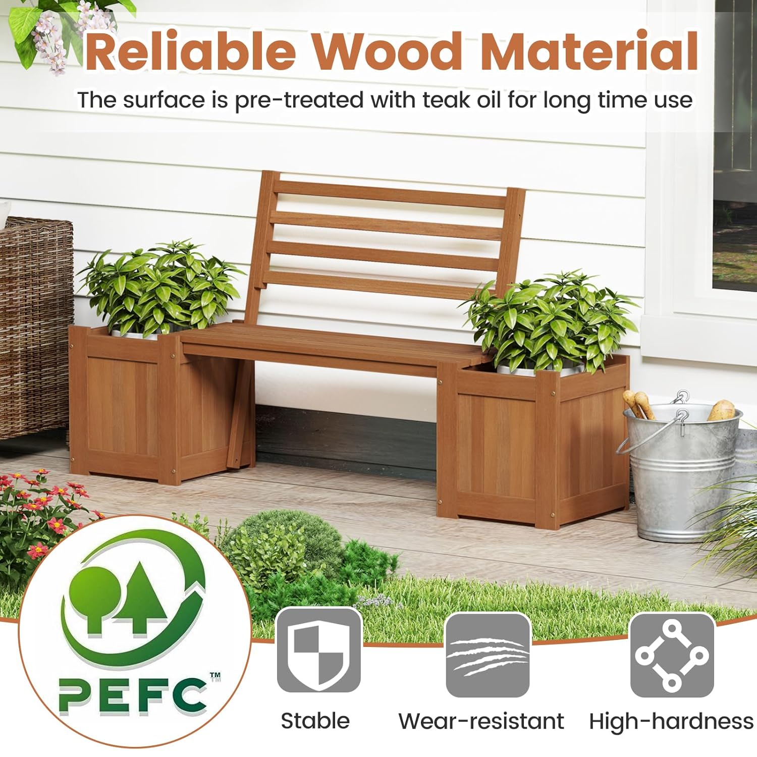2-in-1 Wood Outdoor Bench with - Outdoor Furniture Oil Teak のレビューと価格