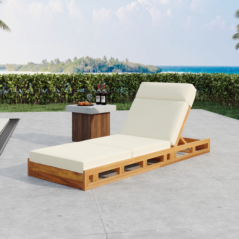 Acacia Wood Lounge Chaise Set  - Outdoor Furniture Grey のレビューと価格