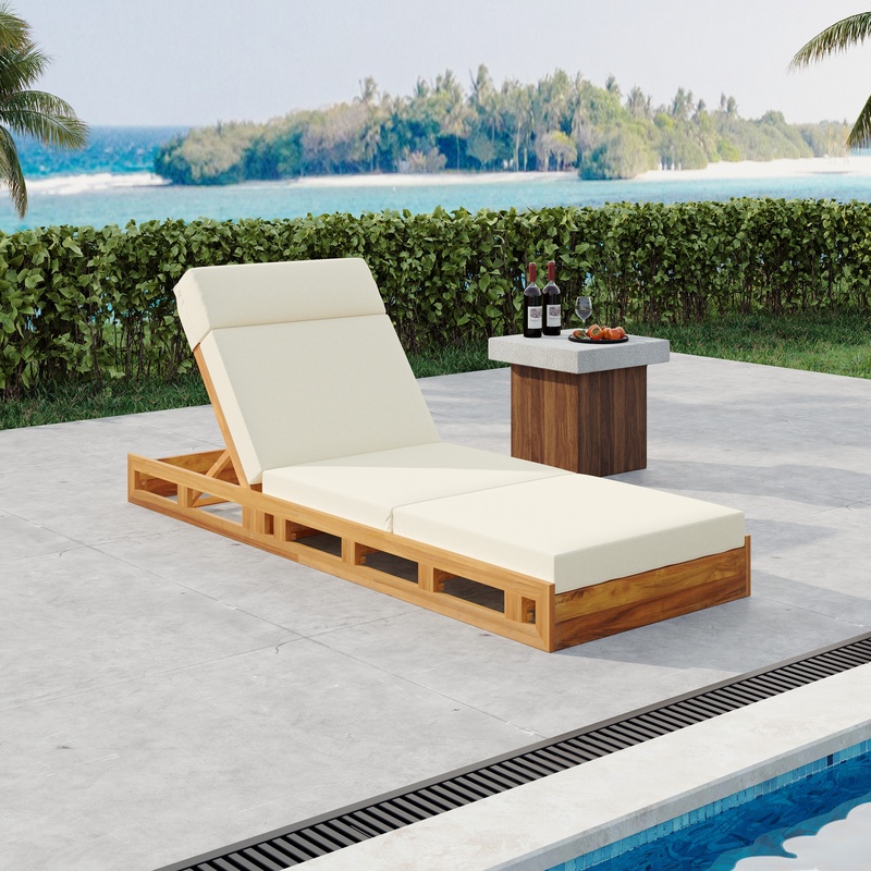 Acacia Wood Lounge Chaise Set  - Outdoor Furniture Grey のレビューと価格