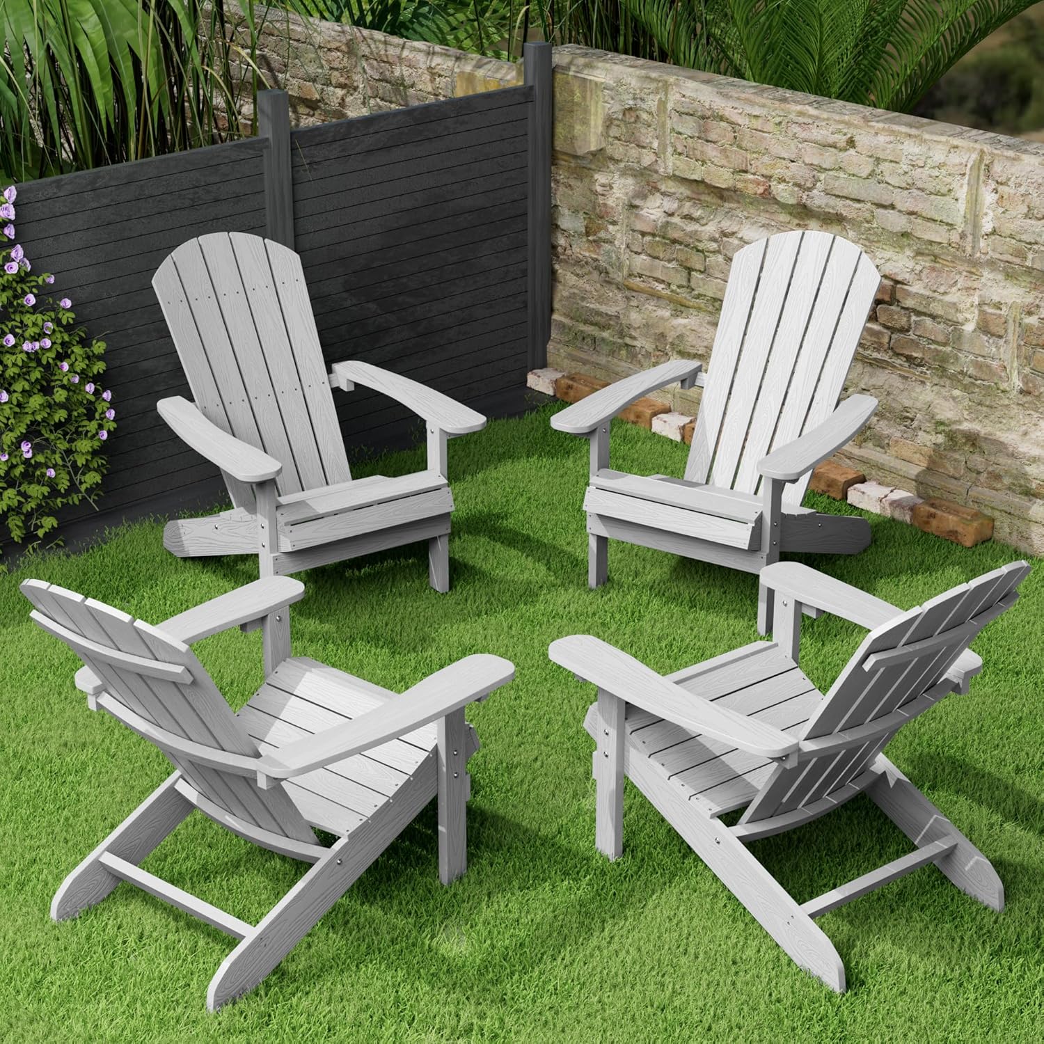 Adirondack Chairs Set of 4 Pla - Outdoor Furniture Grey のレビューと価格