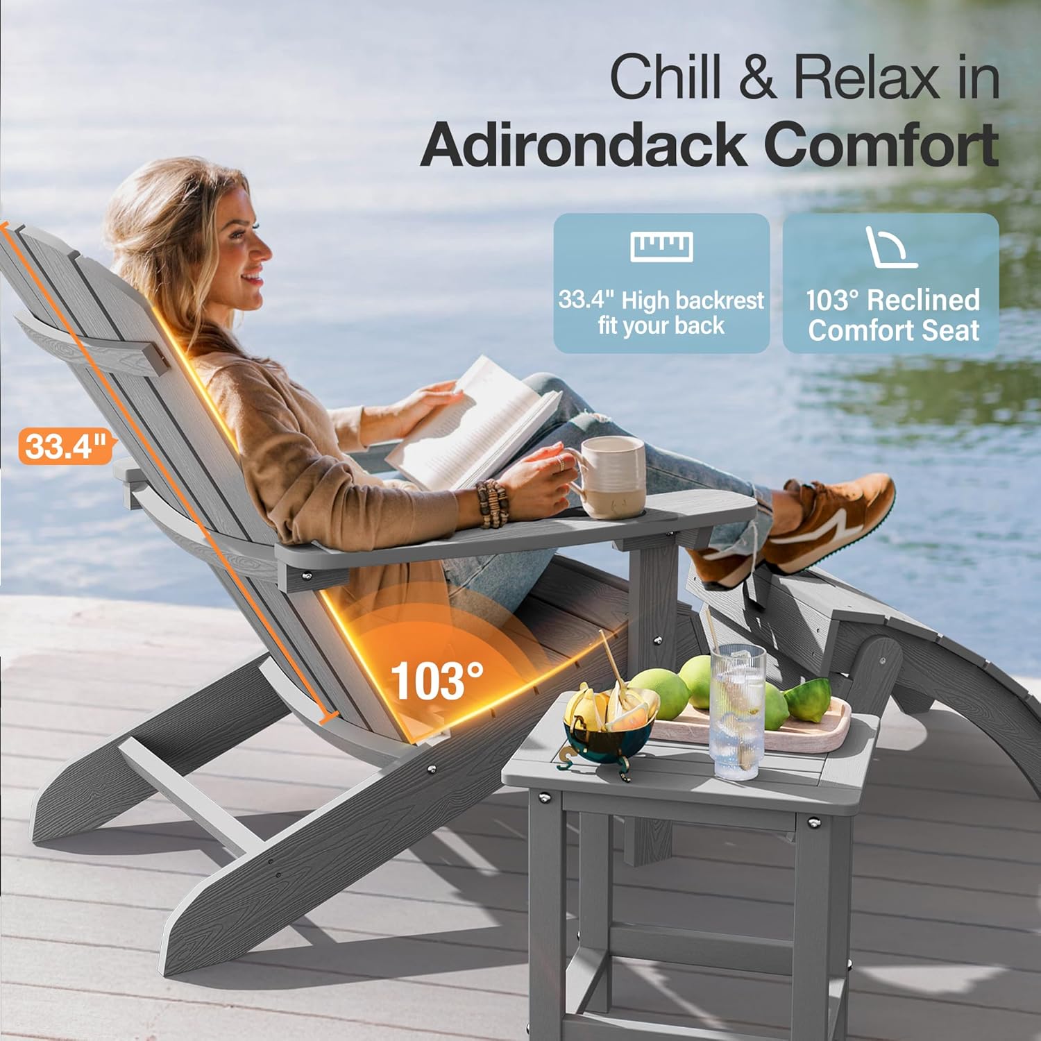 Adirondack Chairs Set of 4 Pla - Outdoor Furniture Grey のレビューと価格