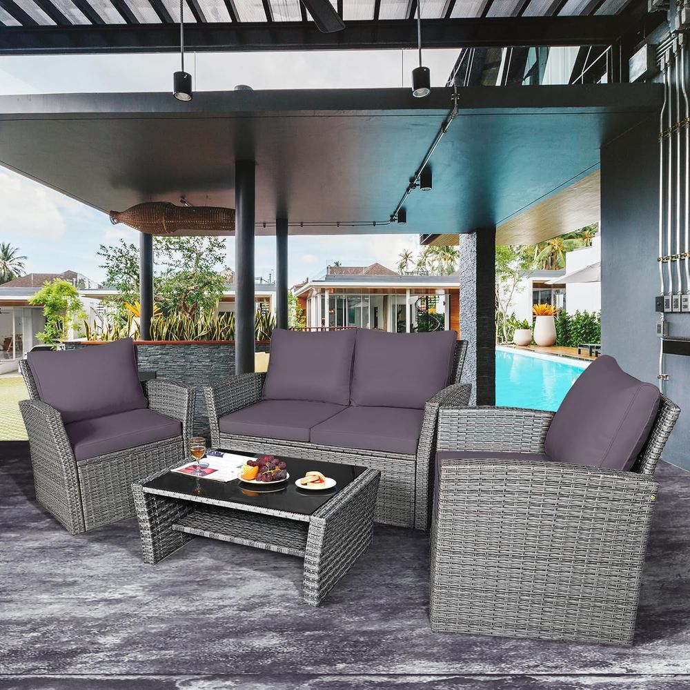 All-Weather Grey Rattan Patio  - Outdoor Furniture Grey のレビューと価格