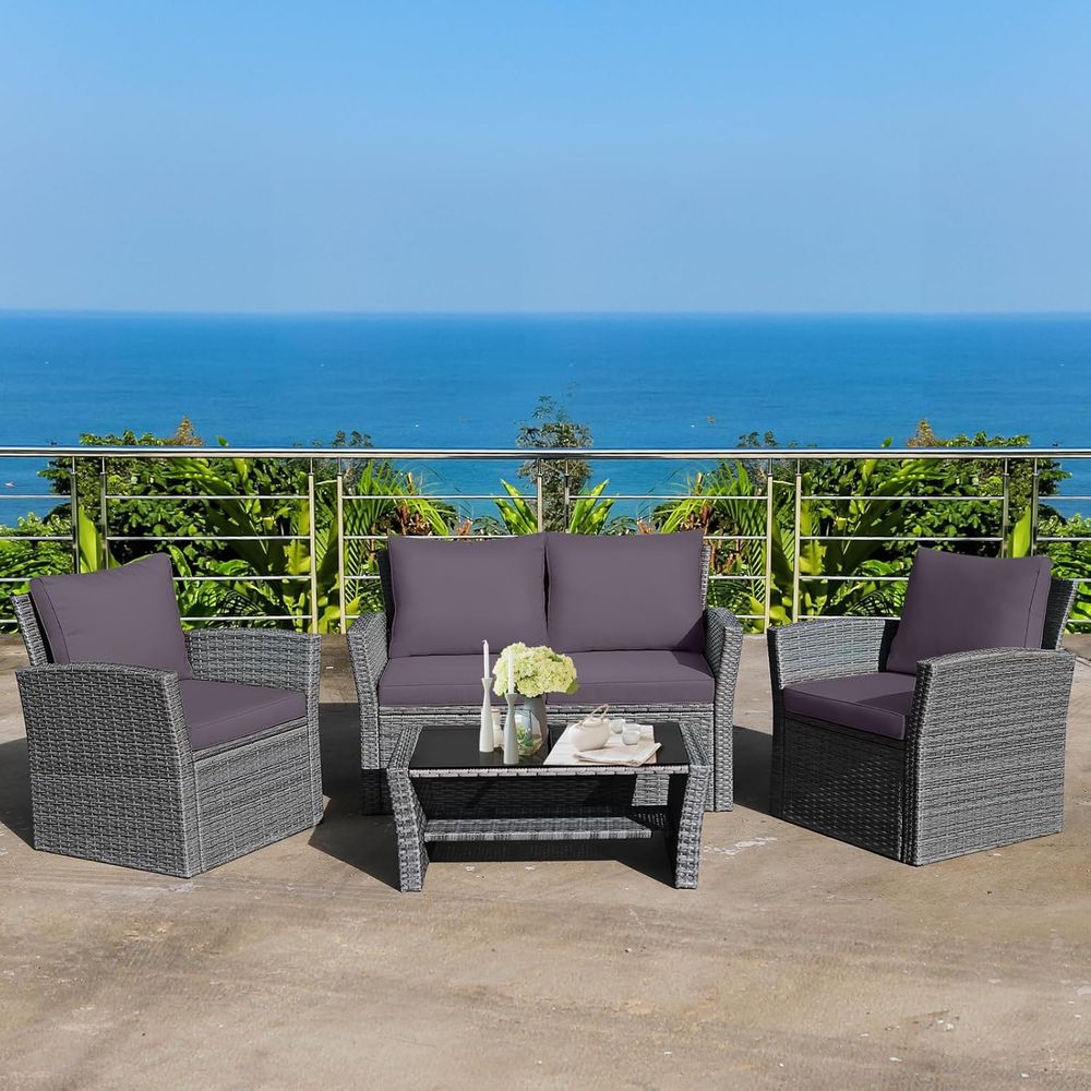 All-Weather Grey Rattan Patio  - Outdoor Furniture Grey のレビューと価格