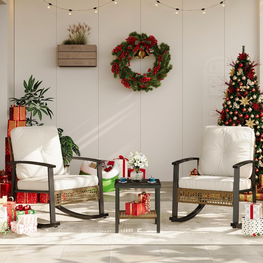 3-Piece Rattan Rocking Bistro  - Outdoor Furniture Europe のレビューと価格