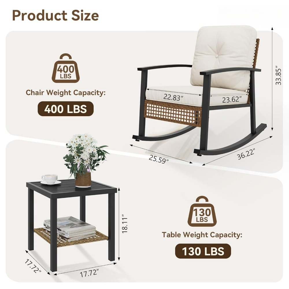 3-Piece Rattan Rocking Bistro  - Outdoor Furniture Europe のレビューと価格