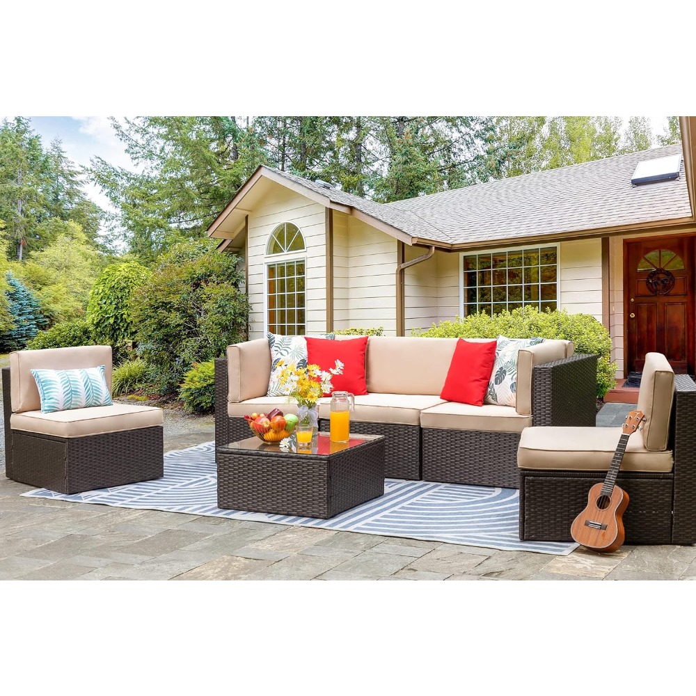 6-Seat PE Rattan Sectional Sof - Outdoor Furniture Europe のレビューと価格