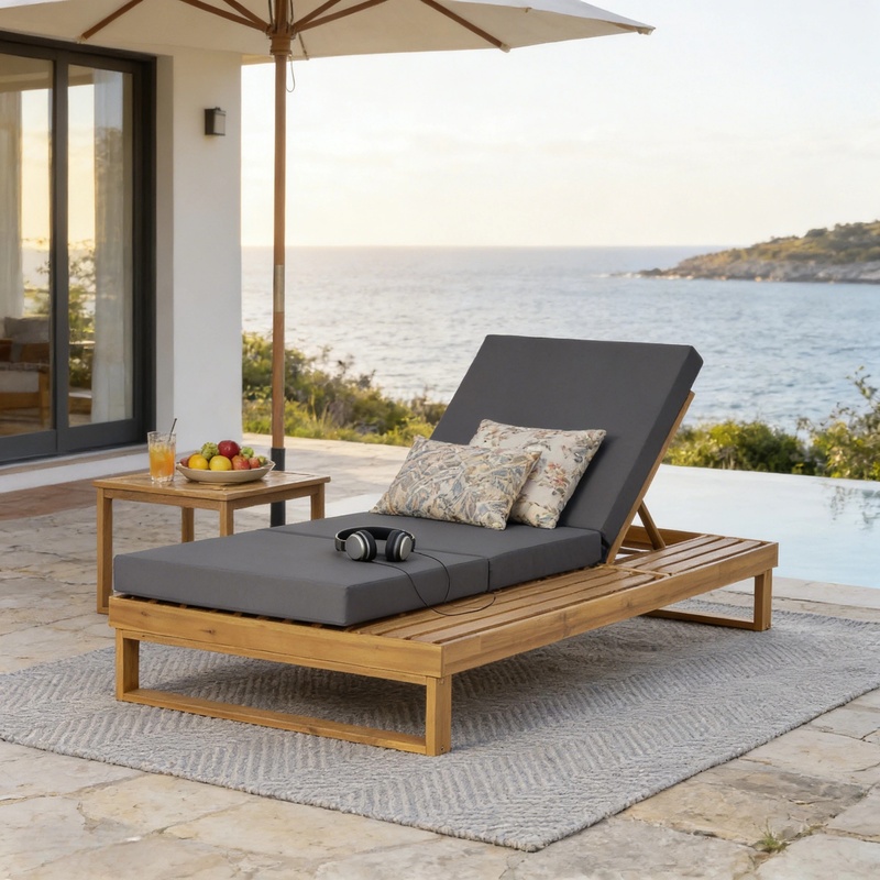 Acacia Wood Chaise Lounge with - Outdoor Furniture Grey のレビューと価格