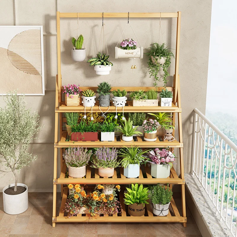 Solid Wood Flower Shelf Plant  - Outdoor Furniture Balcony のレビューと価格