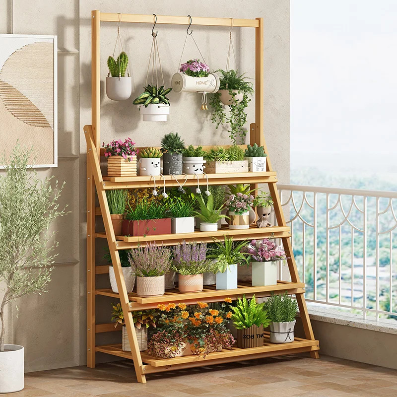 Solid Wood Flower Shelf Plant  - Outdoor Furniture Balcony のレビューと価格