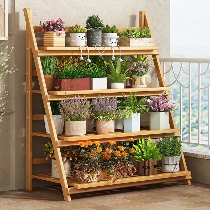Solid Wood Flower Shelf Plant  - Outdoor Furniture Balcony のレビューと価格