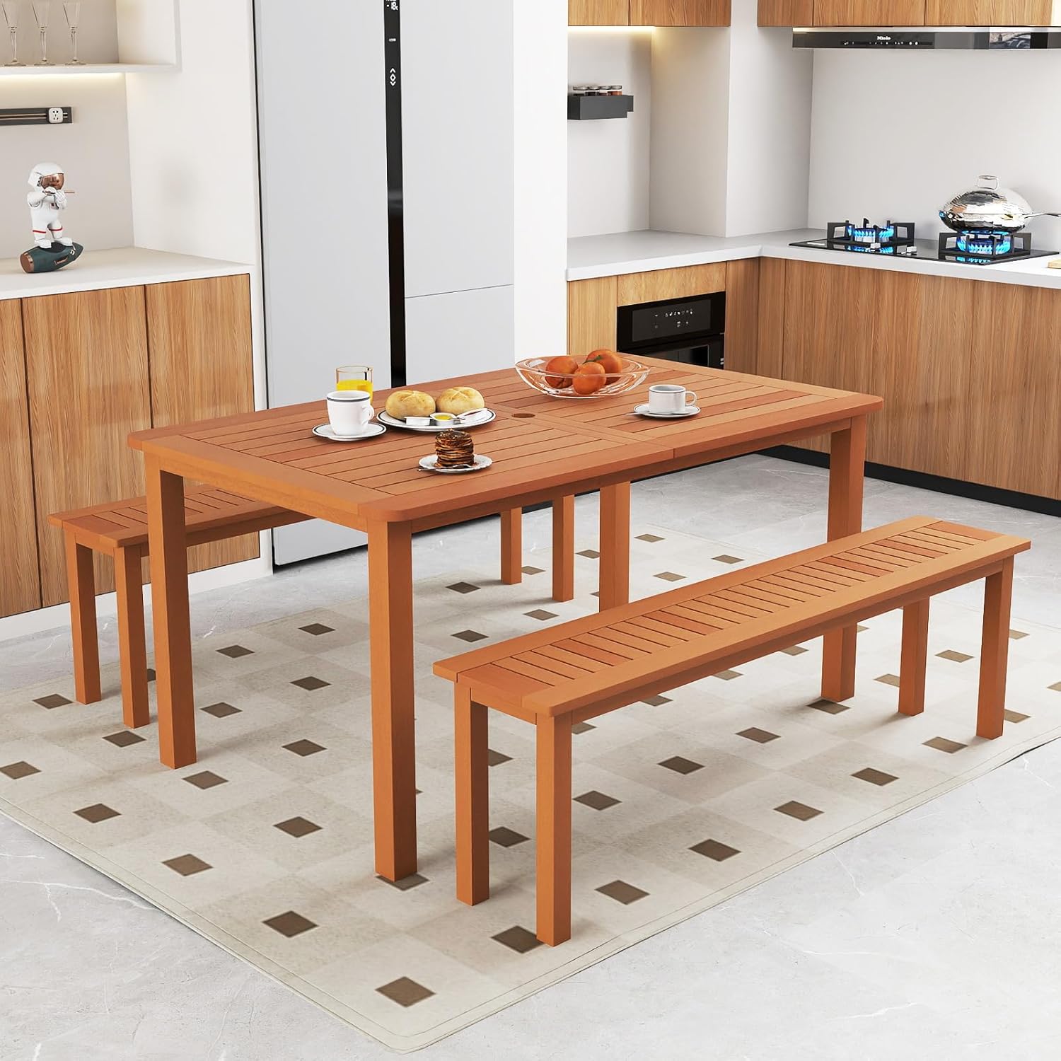 3 Piece Solid Wood Patio Dinin - Outdoor Furniture Oil Teak のレビューと価格