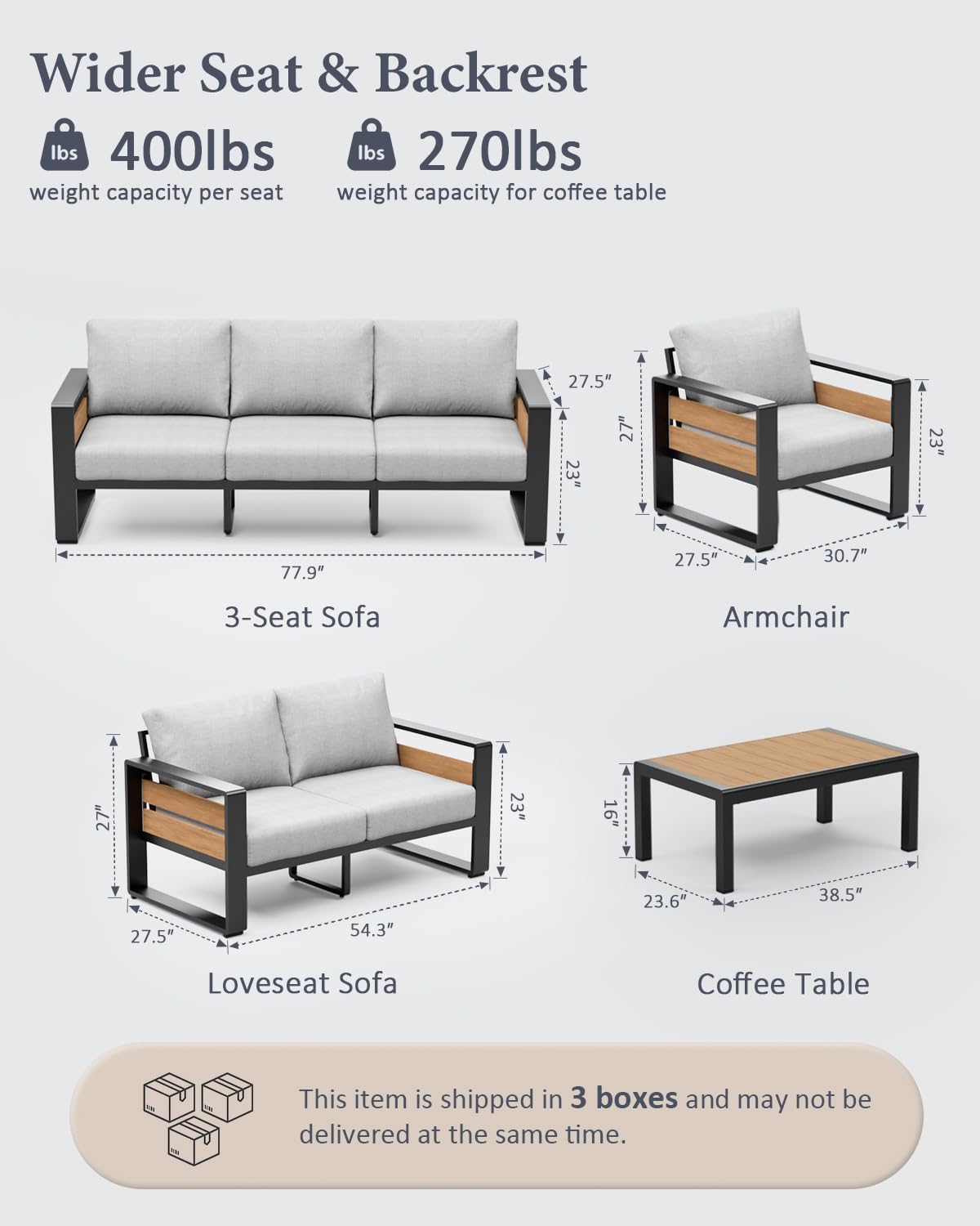 3-Seat All-Weather Aluminum Ou - Outdoor Furniture Grey のレビューと価格