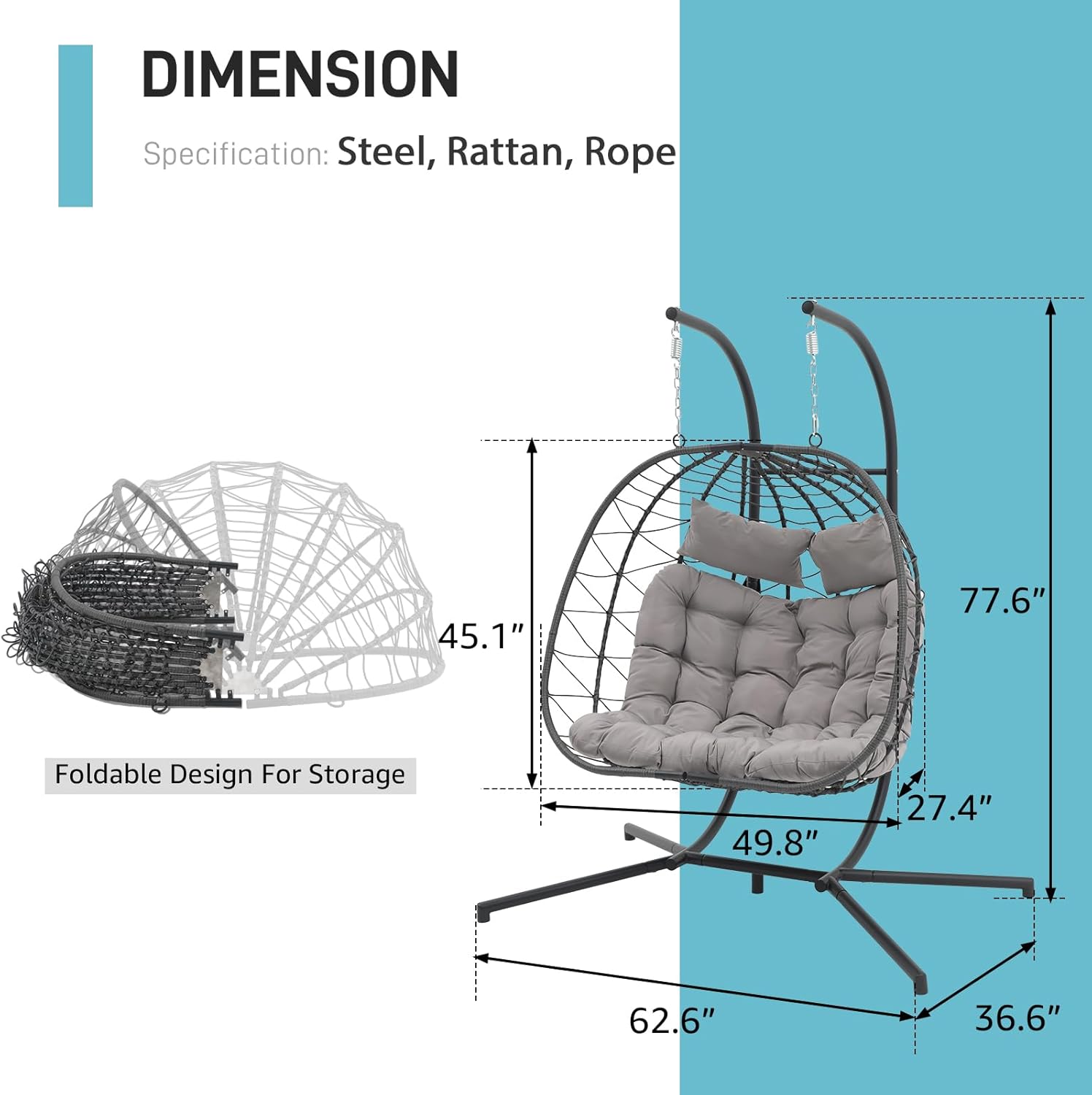 Double Egg Swing Chair with St - Outdoor Furniture Grey のレビューと価格