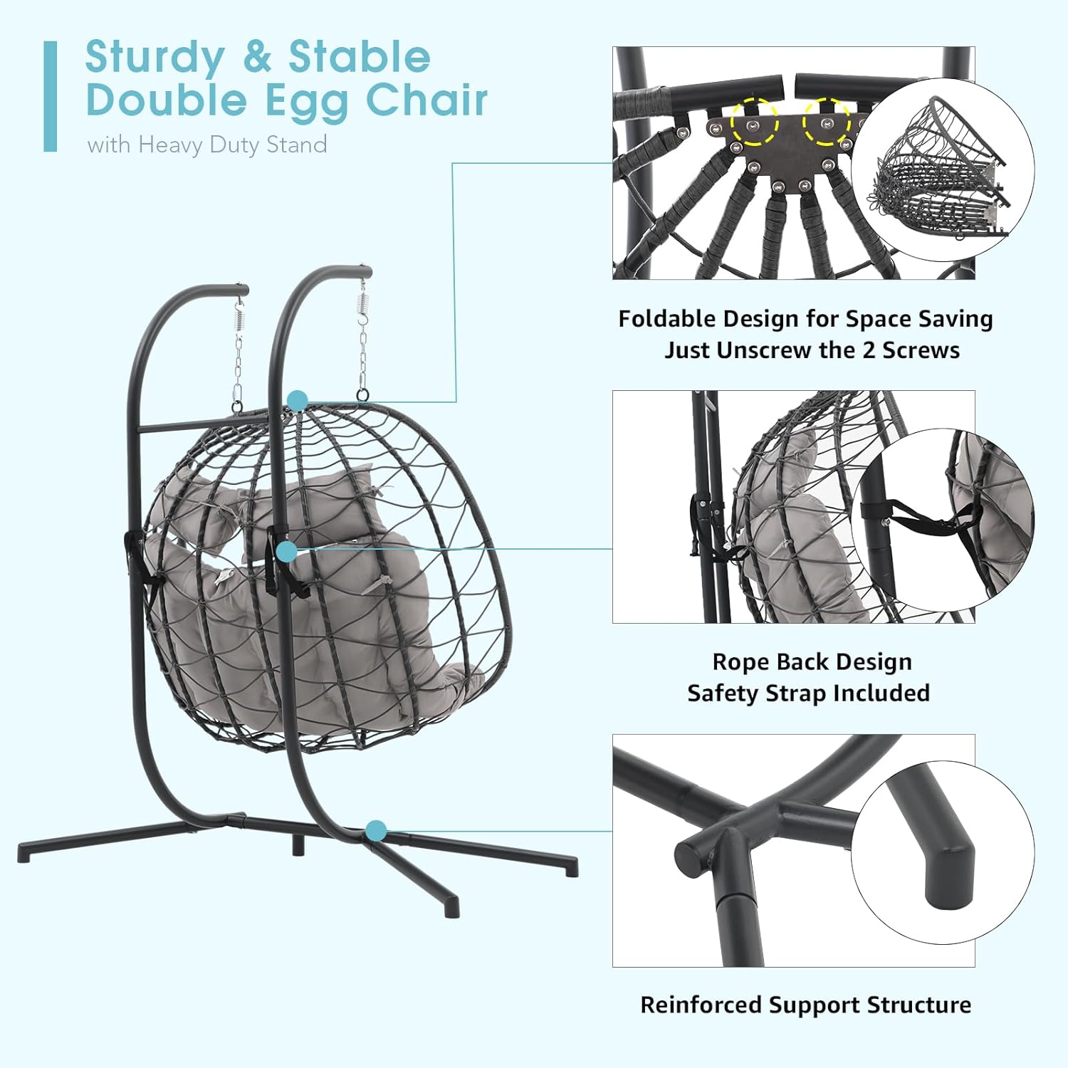 Double Egg Swing Chair with St - Outdoor Furniture Grey のレビューと価格