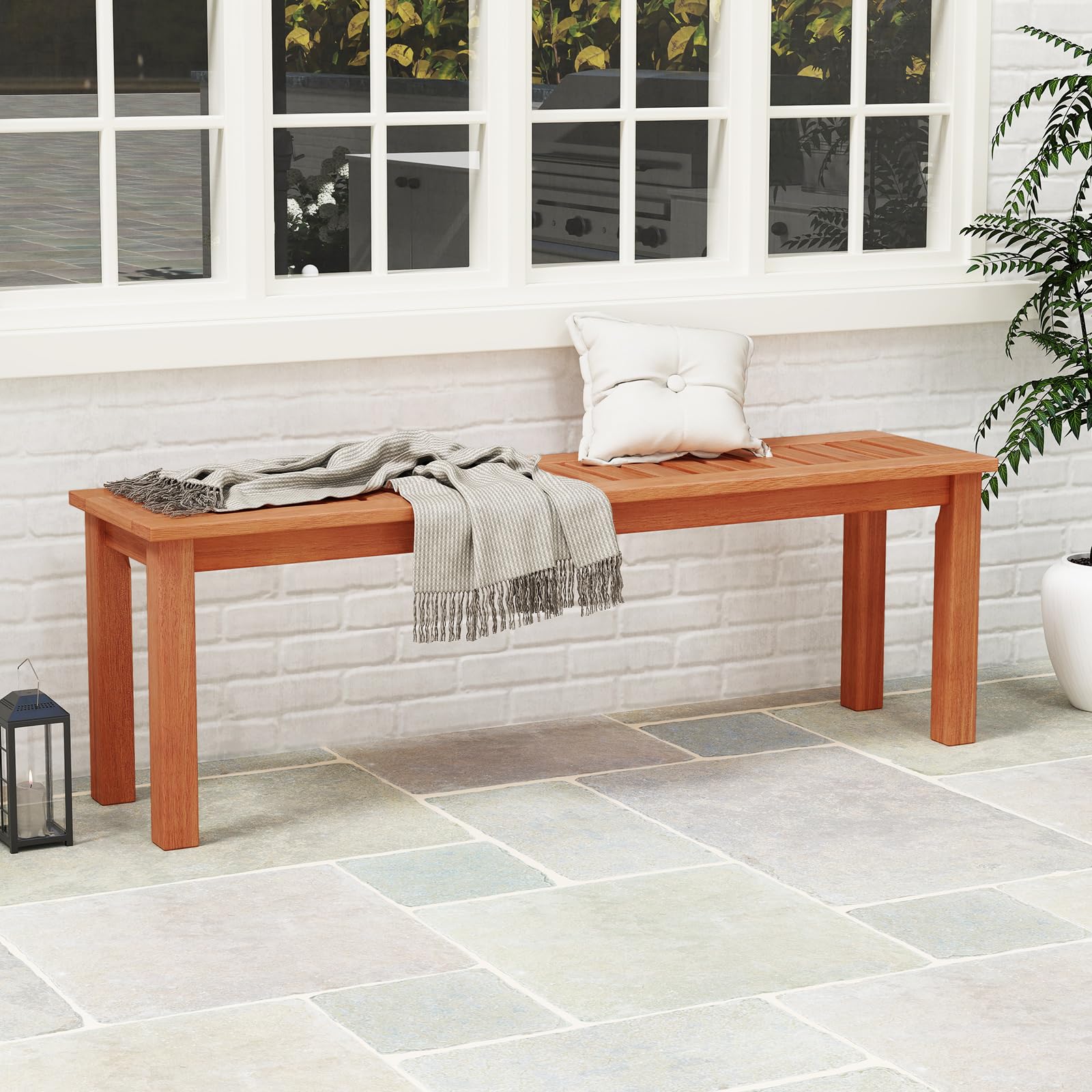 47 Inch Outdoor Slatted Bench  - Outdoor Furniture Oil Teak のレビューと価格