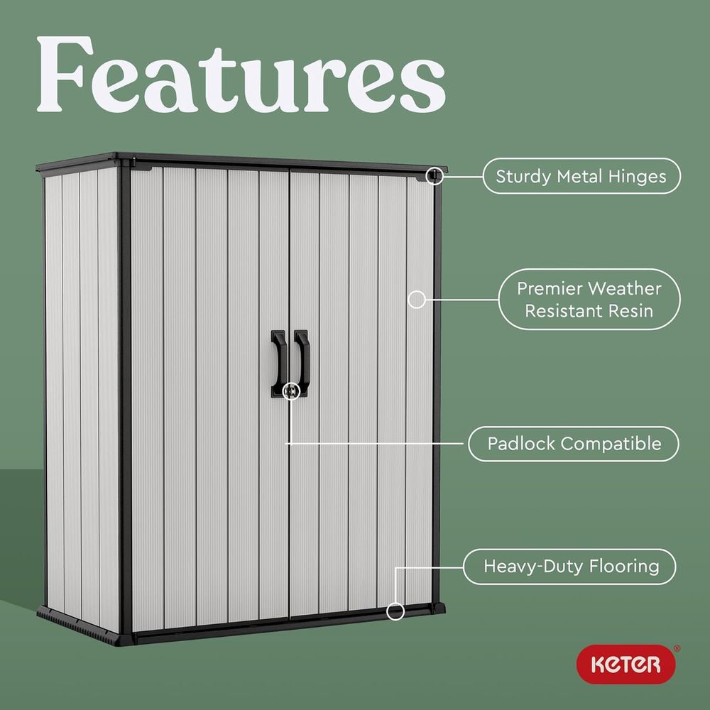 Resin Outdoor Storage Shed, 4. - Outdoor Furniture Grey のレビューと価格