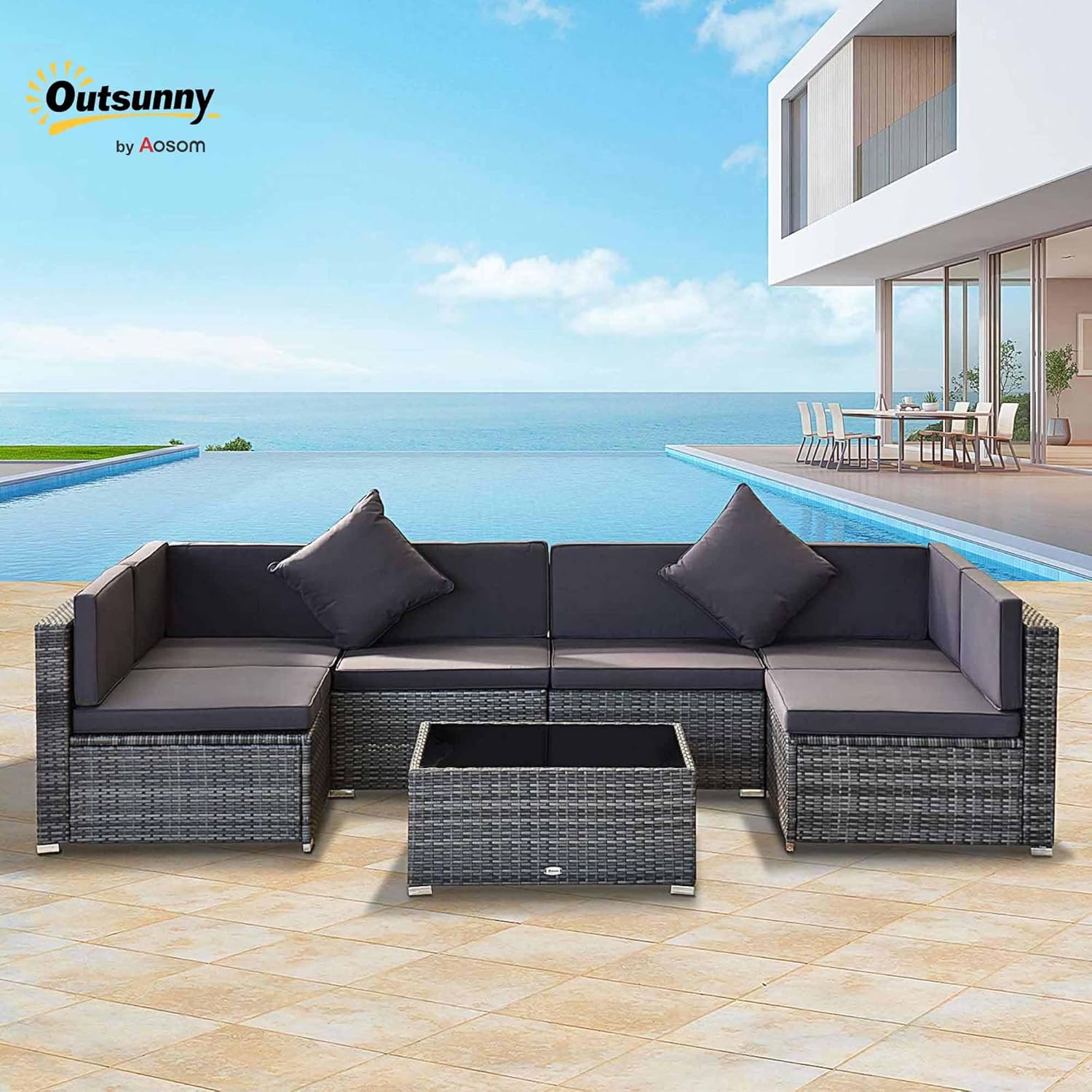 7pc PE Rattan Sectional Sofa A - Outdoor Furniture Grey のレビューと価格