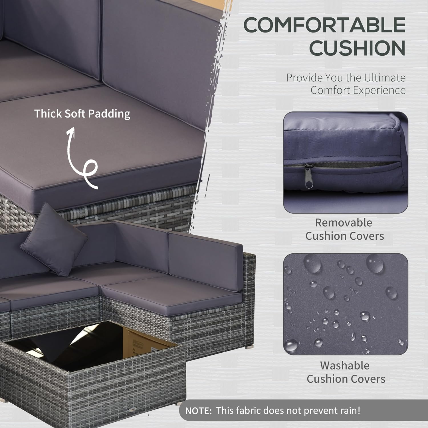 7pc PE Rattan Sectional Sofa A - Outdoor Furniture Grey のレビューと価格
