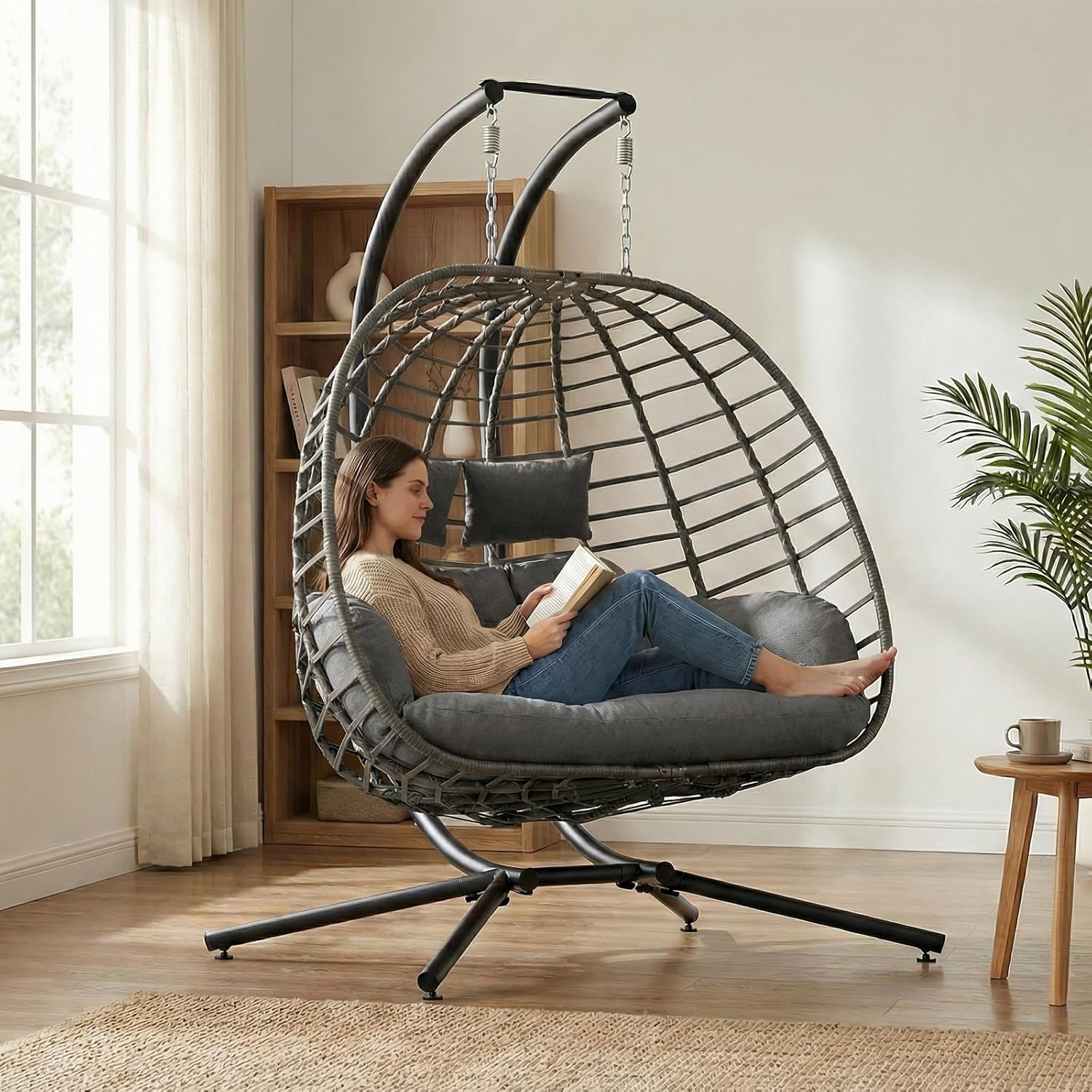 2 Person Egg Swing Chair with  - Outdoor Furniture Grey のレビューと価格