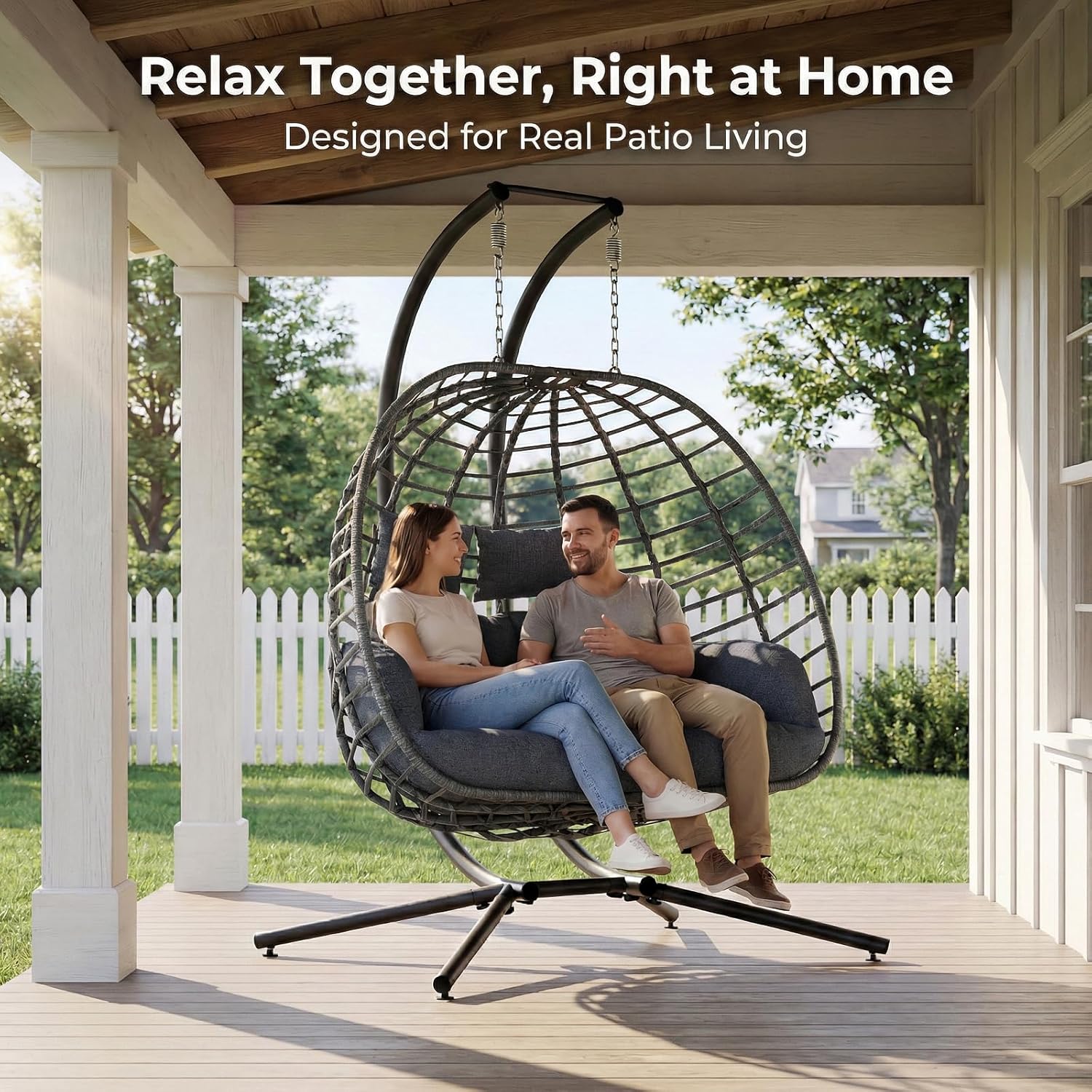 2 Person Egg Swing Chair with  - Outdoor Furniture Grey のレビューと価格